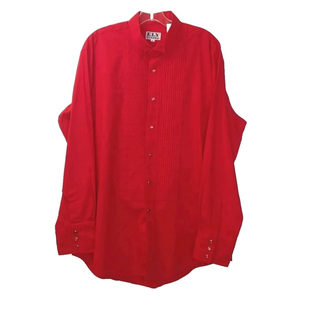 Ely Tuxedo Rockabilly Western Shirt Pleated Cowboy Red Pearl Snap Vtg 90s Korea